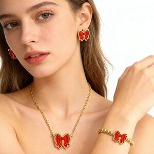 Kendra Scott Gold Haley Bow Red Mother-of-Pearl Necklace Set